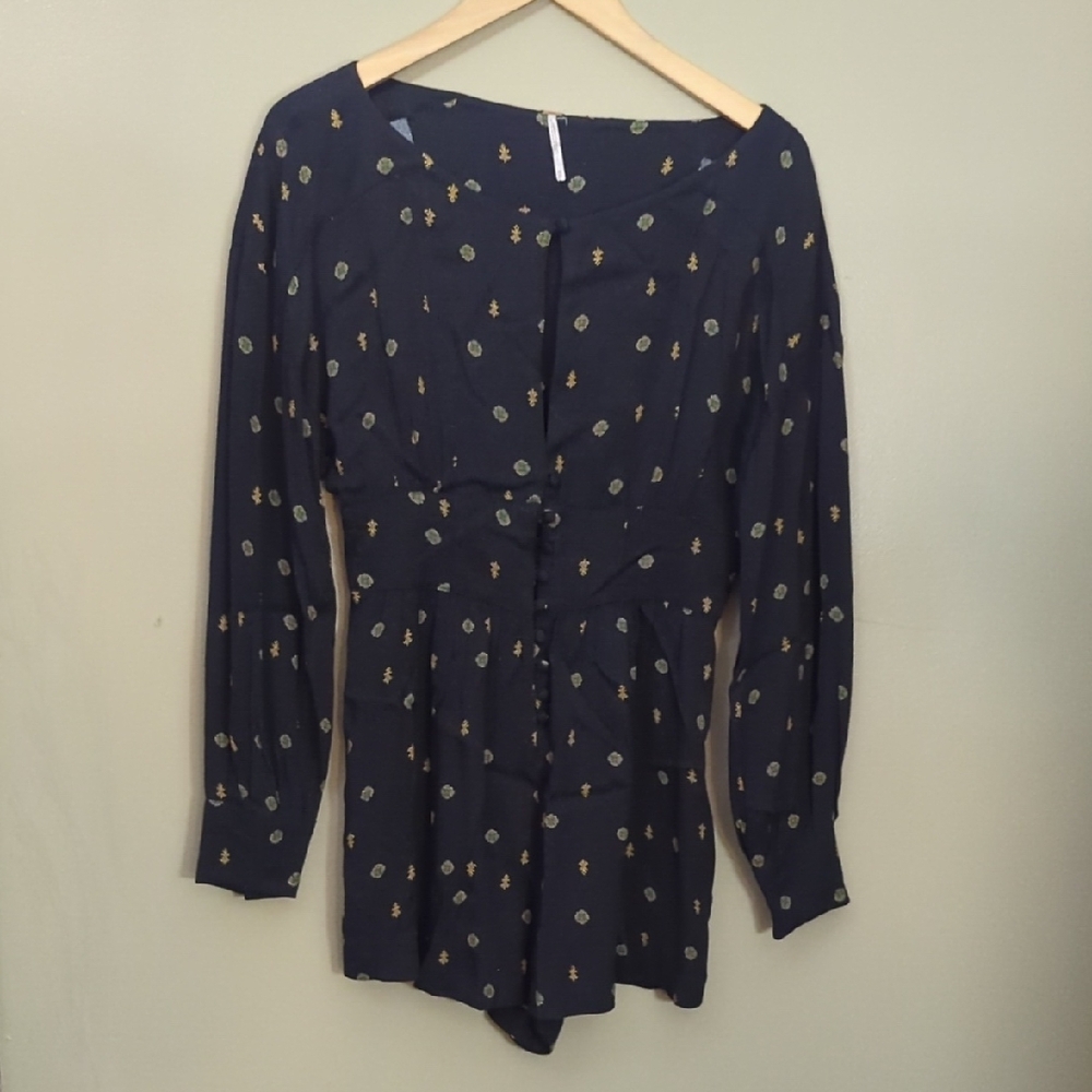 Navy Blue Patterned Women's Top
